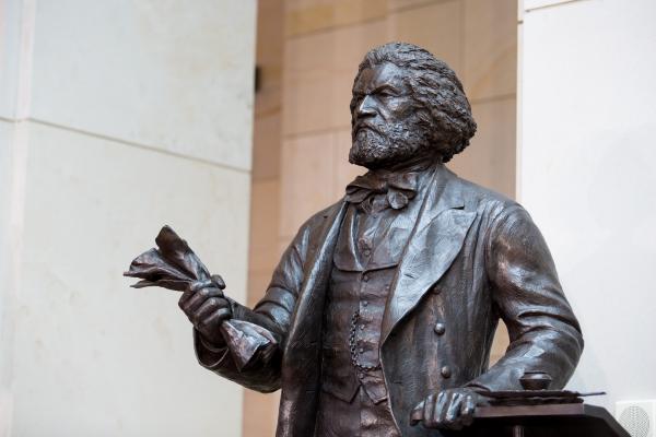 Bronze statue of Frederick Douglass at the airport