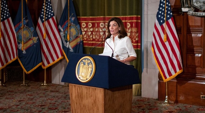 Gov. Kathy Hochul says it’s too soon to tell when schools will stop requiring masks