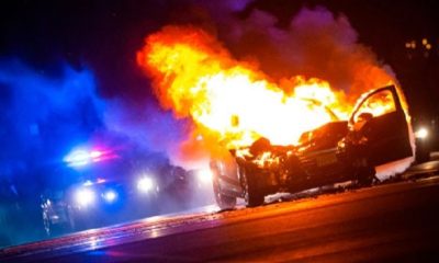Incident on Jefferson Road causes car to catch fire Saturday