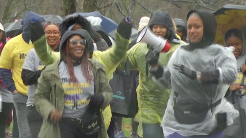 Numerous people walk to bring attention to Black maternal mortality Numerous people walk to bring attention to Black maternal mortality
