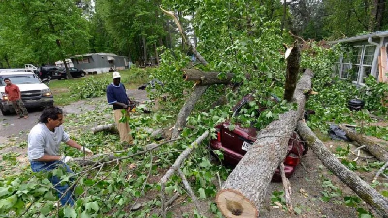 Greece neighborhood severely damaged by strong winds, fallen trees, and broken electric lines Greece neighborhood severely damaged by strong winds, fallen trees, and broken electric lines