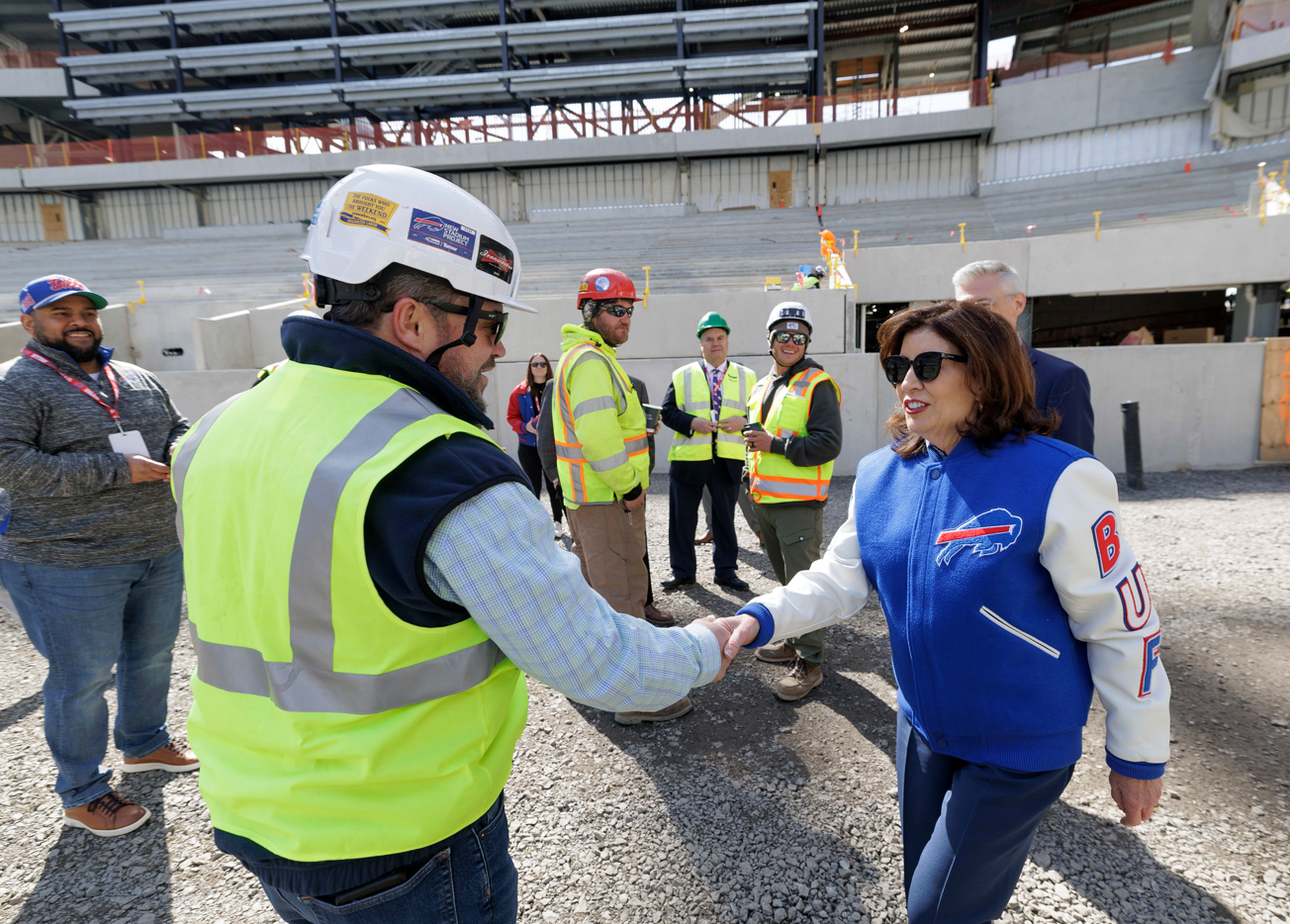 Highmark Stadium reaches major construction milestone with topping out ceremony as final steel beam rises 156 feet, signaling new era for Buffalo Bills and Western New York